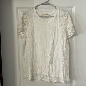 MK White T-Shirt with Lace Sleeves